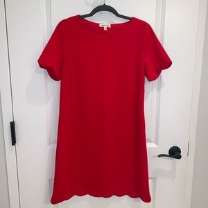 Monteau Red Scalloped Hem Shift Dress Size Large